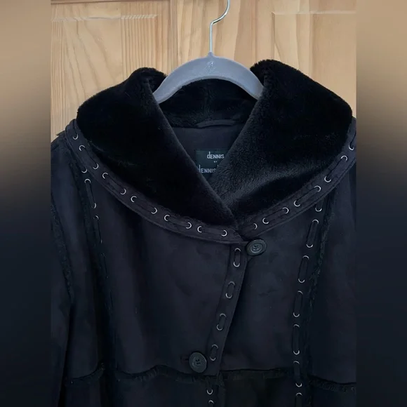 Dennis by Dennis Basso Faux Shearling Shawl Collar Coat L Black - Picture 6 of 8
